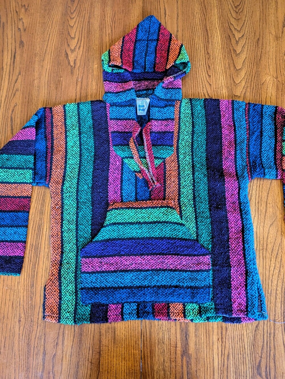 Vintage 80s 90s San Patricio Baja Hoodie Multicolor Striped Mexican Jerga Small